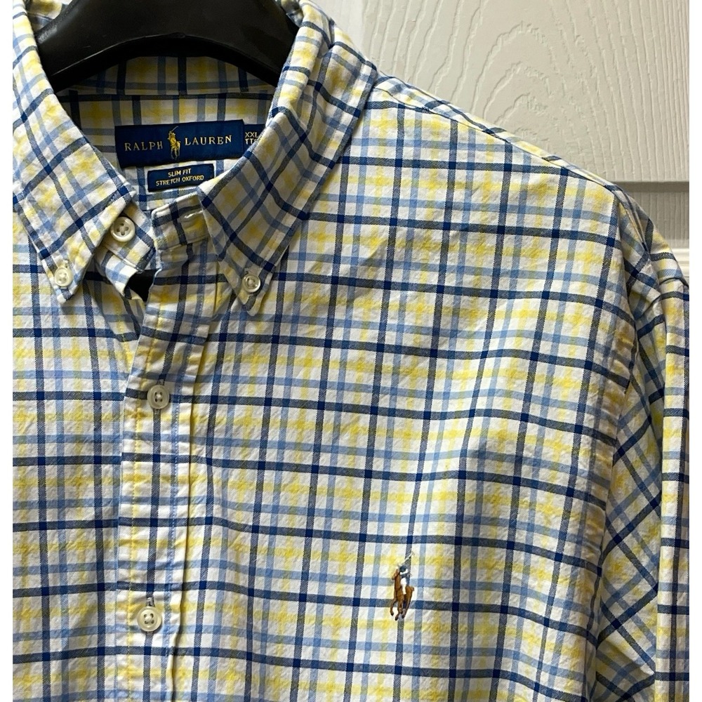 Ralph Lauren Men's XXL Slim Fit Plaid Stretch Oxford L/S Button Up w/Polo Pony